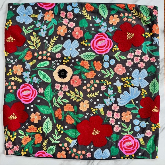 Anthropologie Rifle Paper Co. x Loloi Embroidered Wild Roses Pillow Cover- Black - Picture 3 of 6